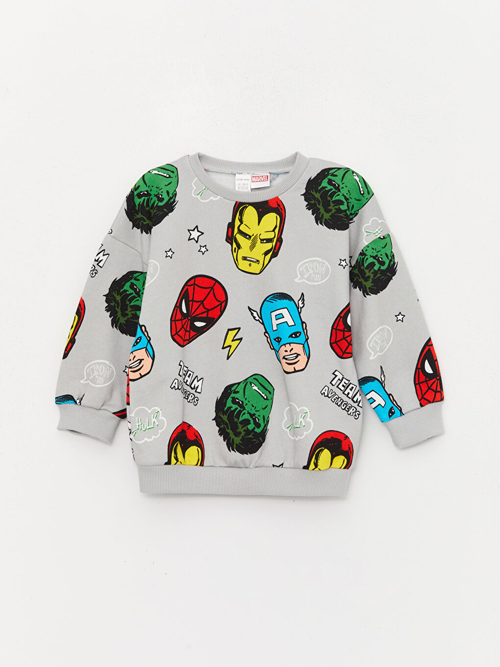 LCW baby Açık Gri Baskılı Bisiklet Yaka Marvel Baskılı Erkek Bebek Sweatshirt ve Eşofman Alt 2'li Takım - 1