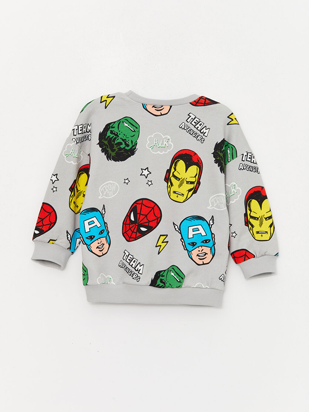 LCW baby Açık Gri Baskılı Bisiklet Yaka Marvel Baskılı Erkek Bebek Sweatshirt ve Eşofman Alt 2'li Takım - 2