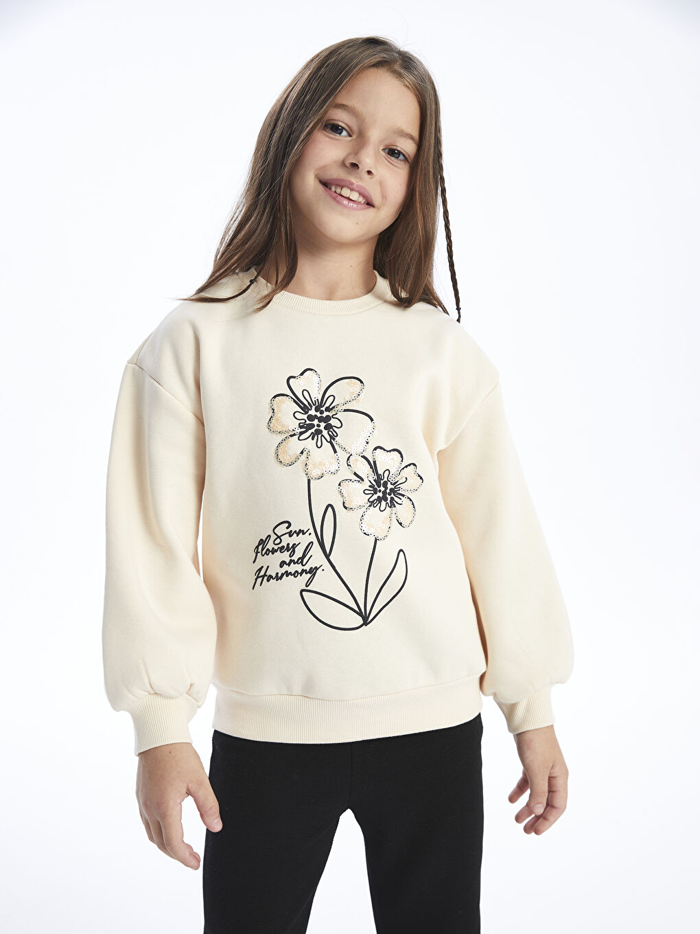 LCW Kids Pembe Bisiklet Yaka Baskılı Uzun Kollu Kız Çocuk Sweatshirt ve Tayt - 2