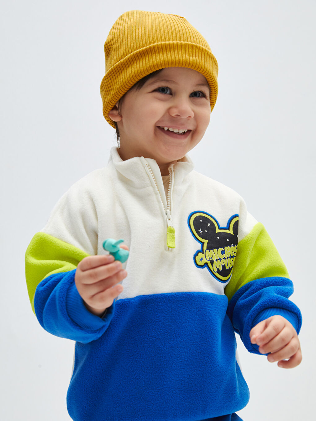 LCW baby Mavi Dik Yaka Uzun Kollu Mickey Mouse Baskılı Erkek Bebek Sweatshirt - 2