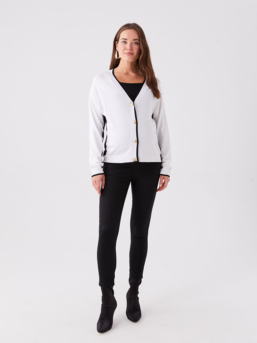 V Neck Color Block Long Sleeve Maternity Cardigan -W3DE48Z8-Q6K