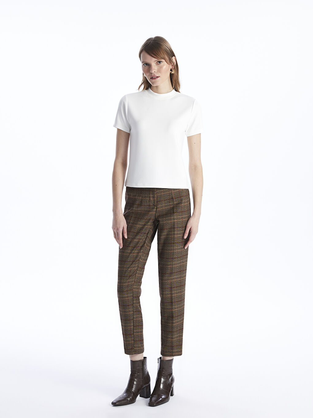 High Waist Carrot Fit Plaid Women's Trousers
