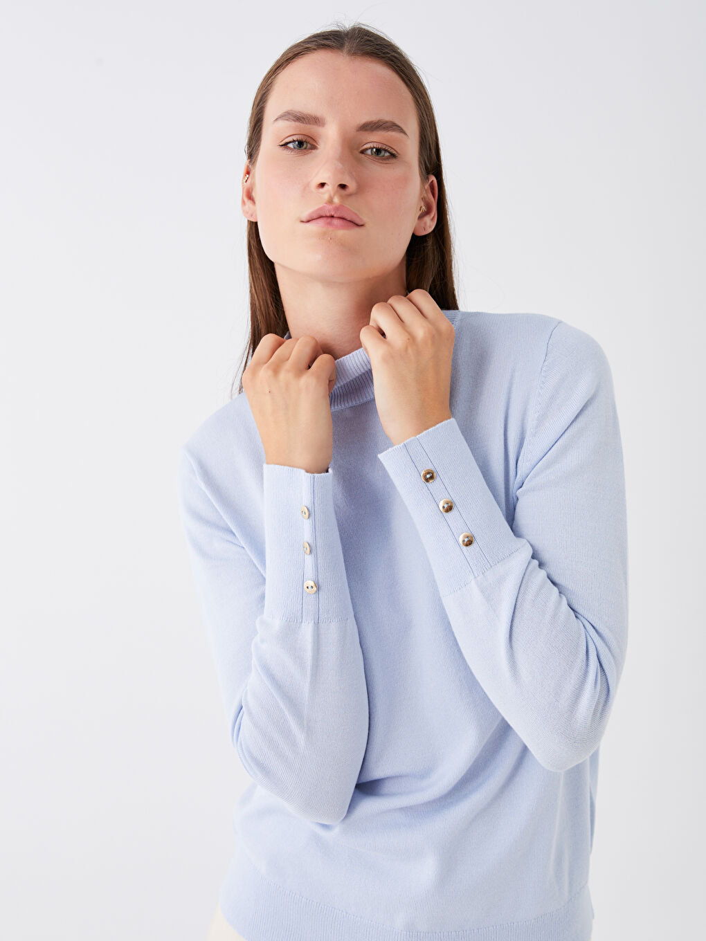 Mavi Yarım Balıkçı Yaka Kadın Triko Kazak