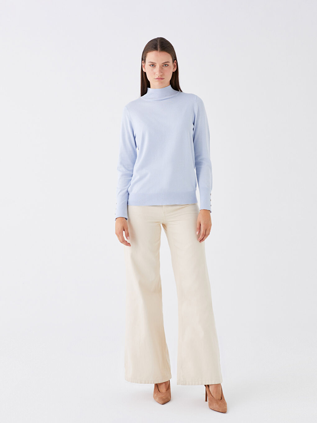 Mavi Yarım Balıkçı Yaka Kadın Triko Kazak-1