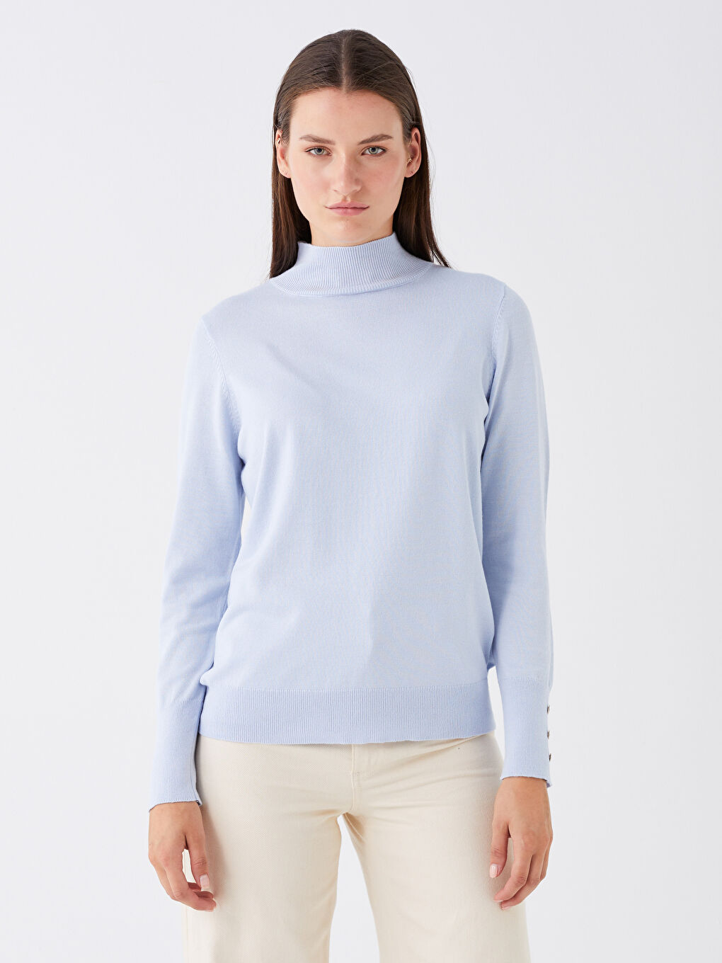 Mavi Yarım Balıkçı Yaka Kadın Triko Kazak-2