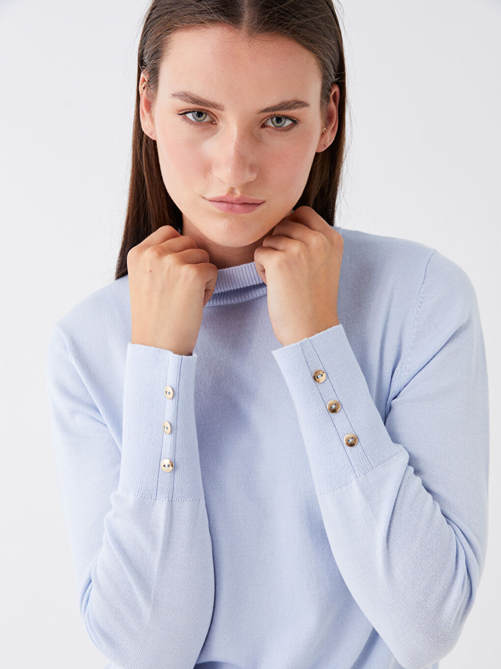 Mavi Yarım Balıkçı Yaka Kadın Triko Kazak-3