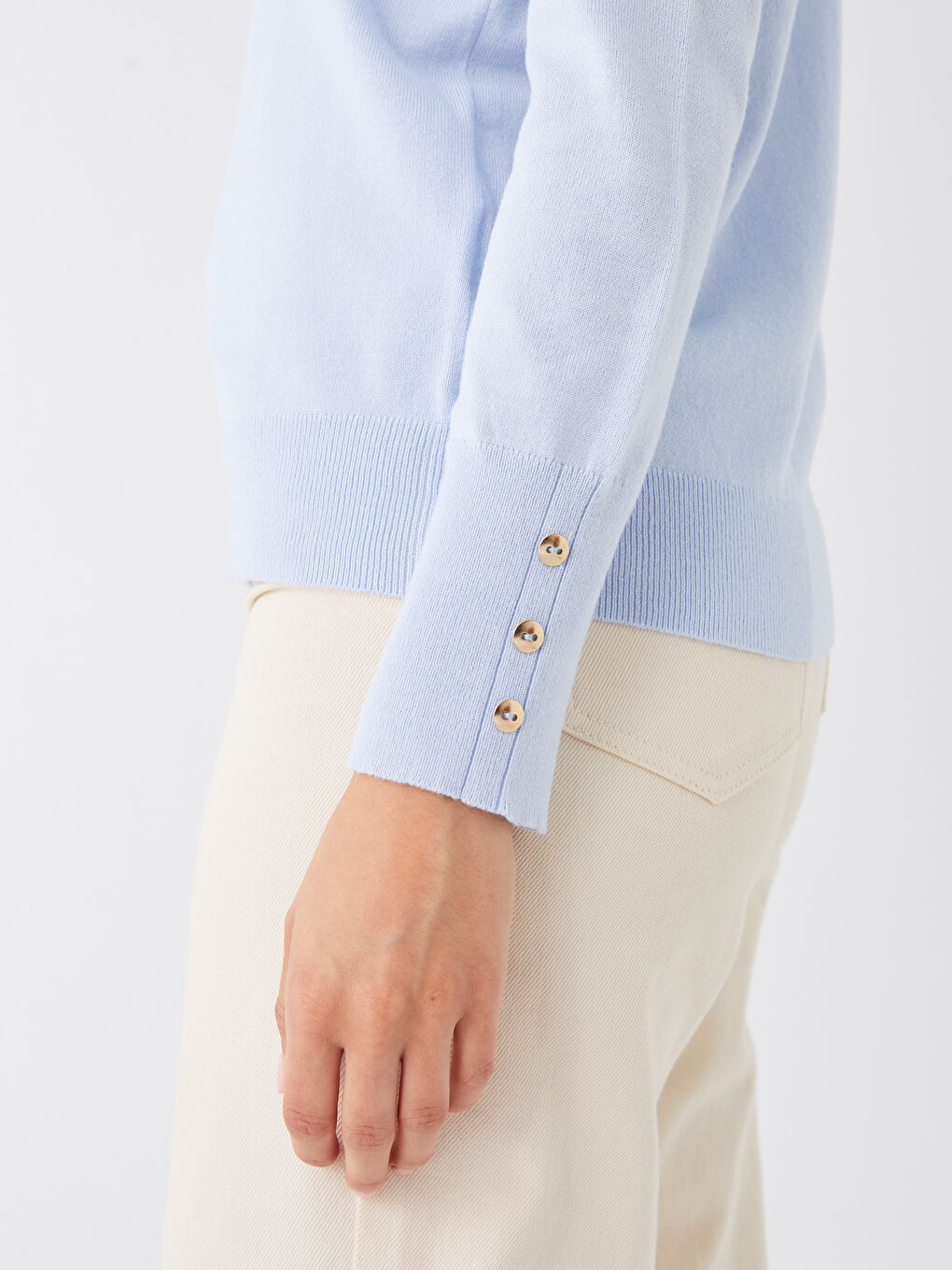 Mavi Yarım Balıkçı Yaka Kadın Triko Kazak-4