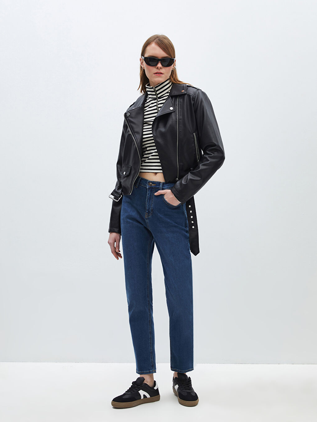 Jean Taille Haute Coupe Droite pour Femmes-1