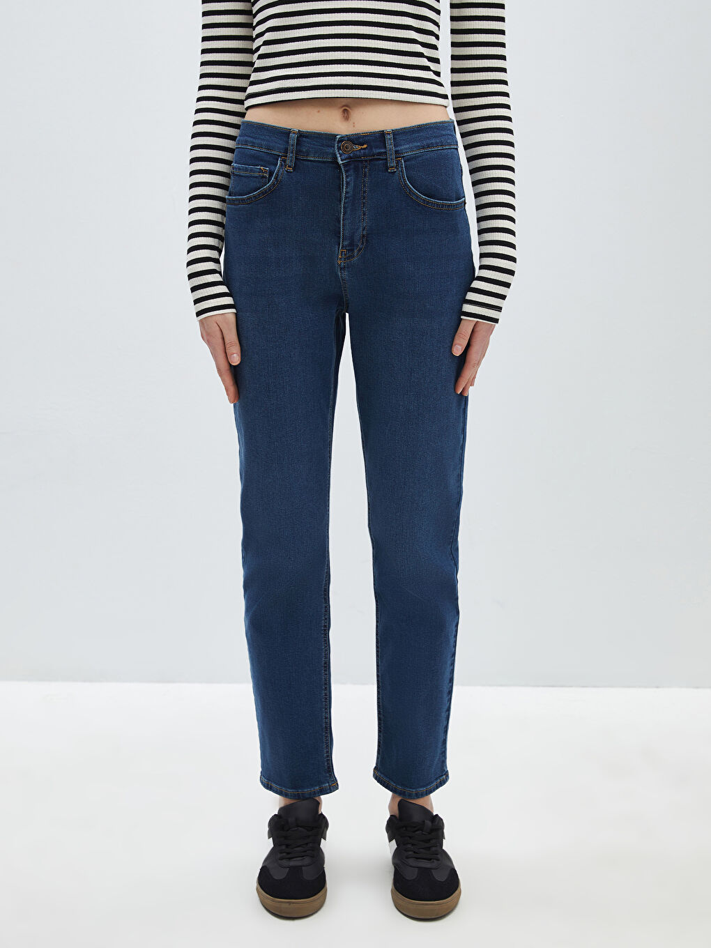 Jean Taille Haute Coupe Droite pour Femmes-3