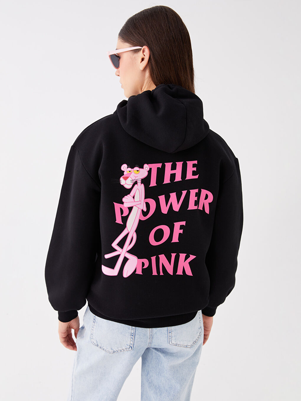 XSIDE Yeni Siyah Pembe Panter Baskılı Kadın Kalın Hoodie