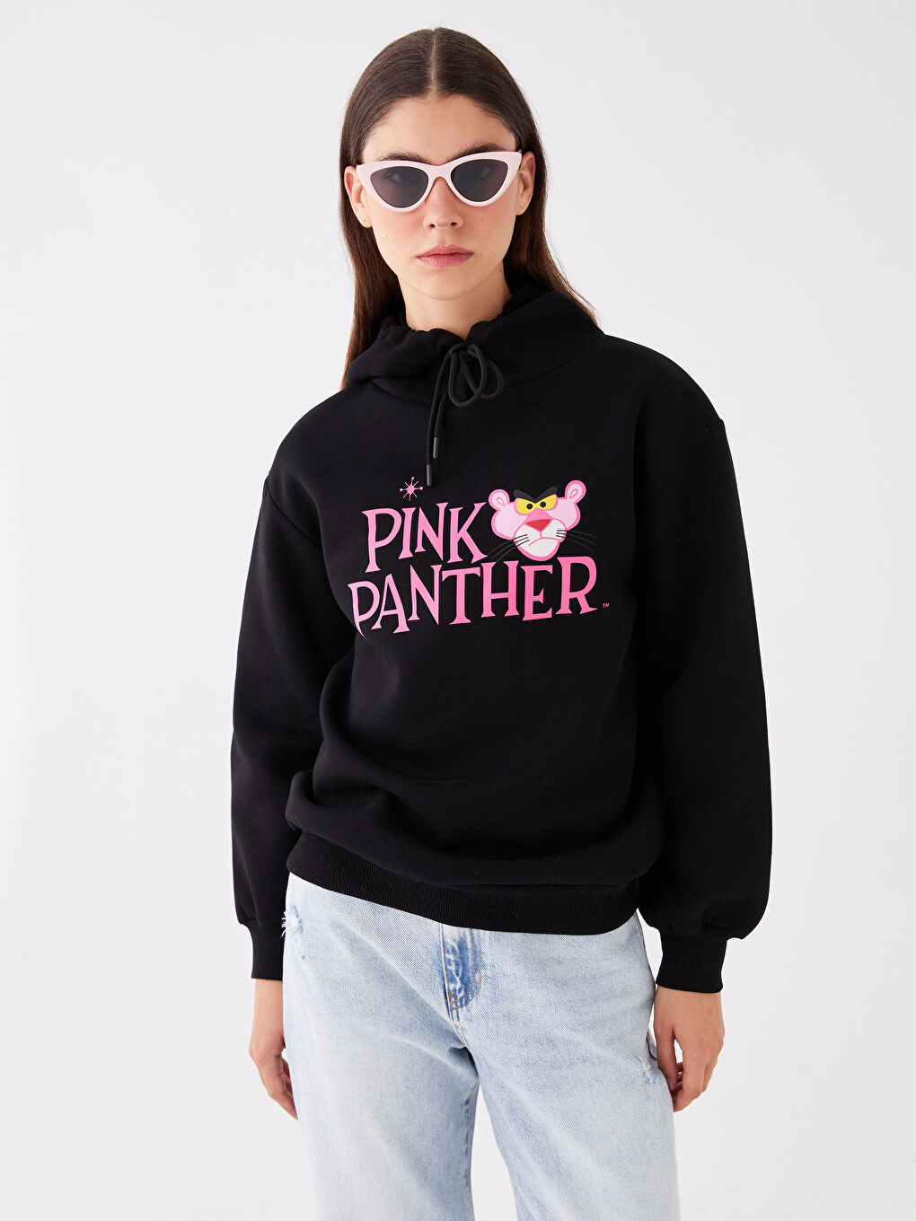 XSIDE Yeni Siyah Pembe Panter Baskılı Kadın Kalın Hoodie - 1