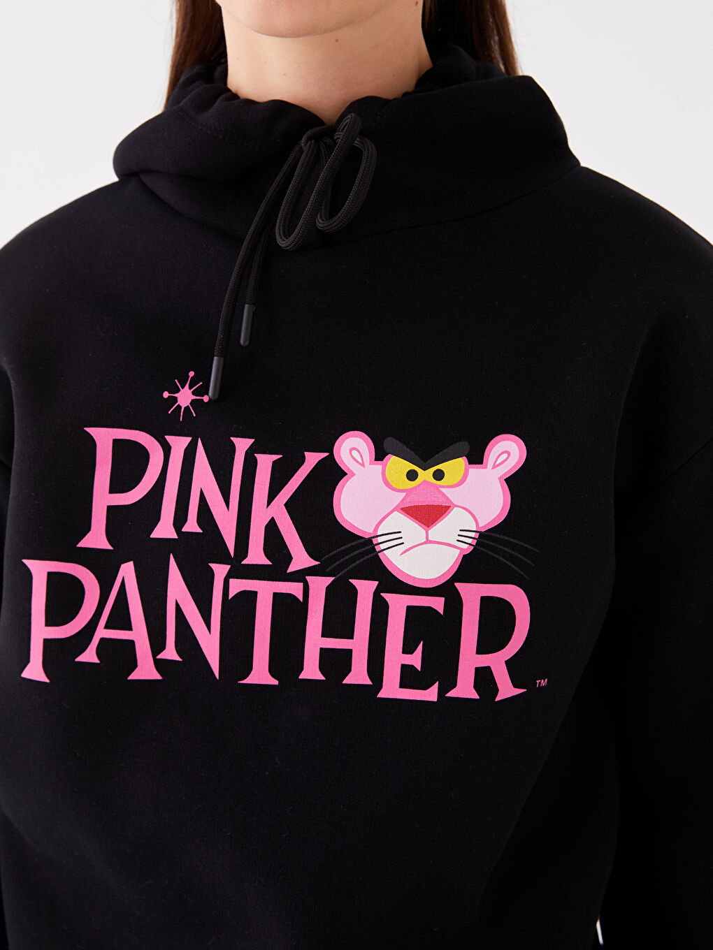 XSIDE Yeni Siyah Pembe Panter Baskılı Kadın Kalın Hoodie - 3