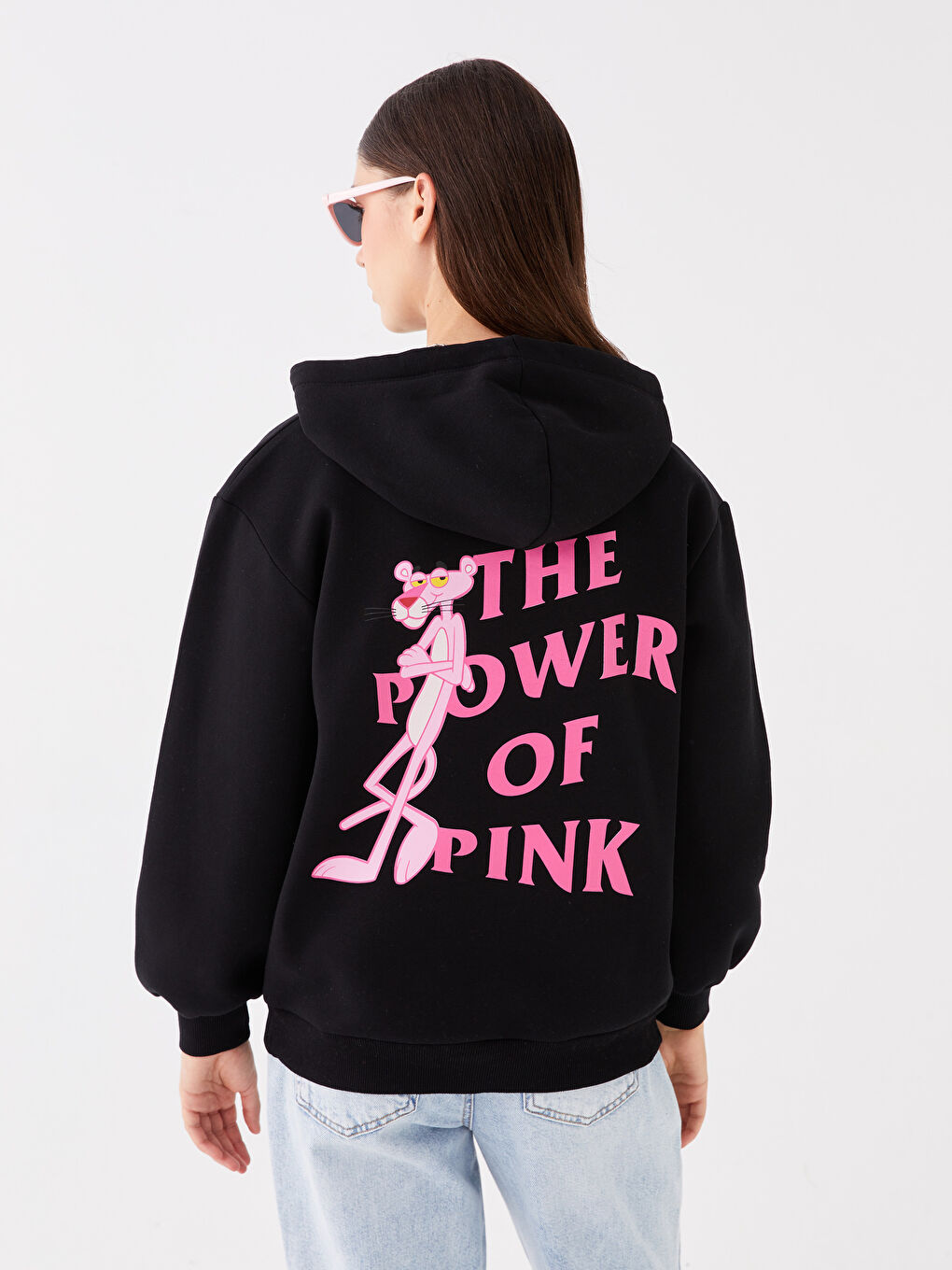 XSIDE Yeni Siyah Pembe Panter Baskılı Kadın Kalın Hoodie - 4