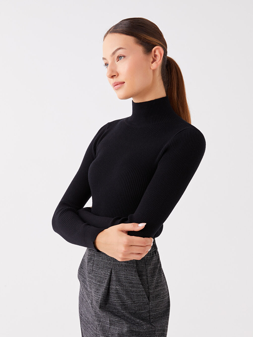 Пуловер с половин поло яка, с шарки, дълъг ръкав, за жени, трико-1