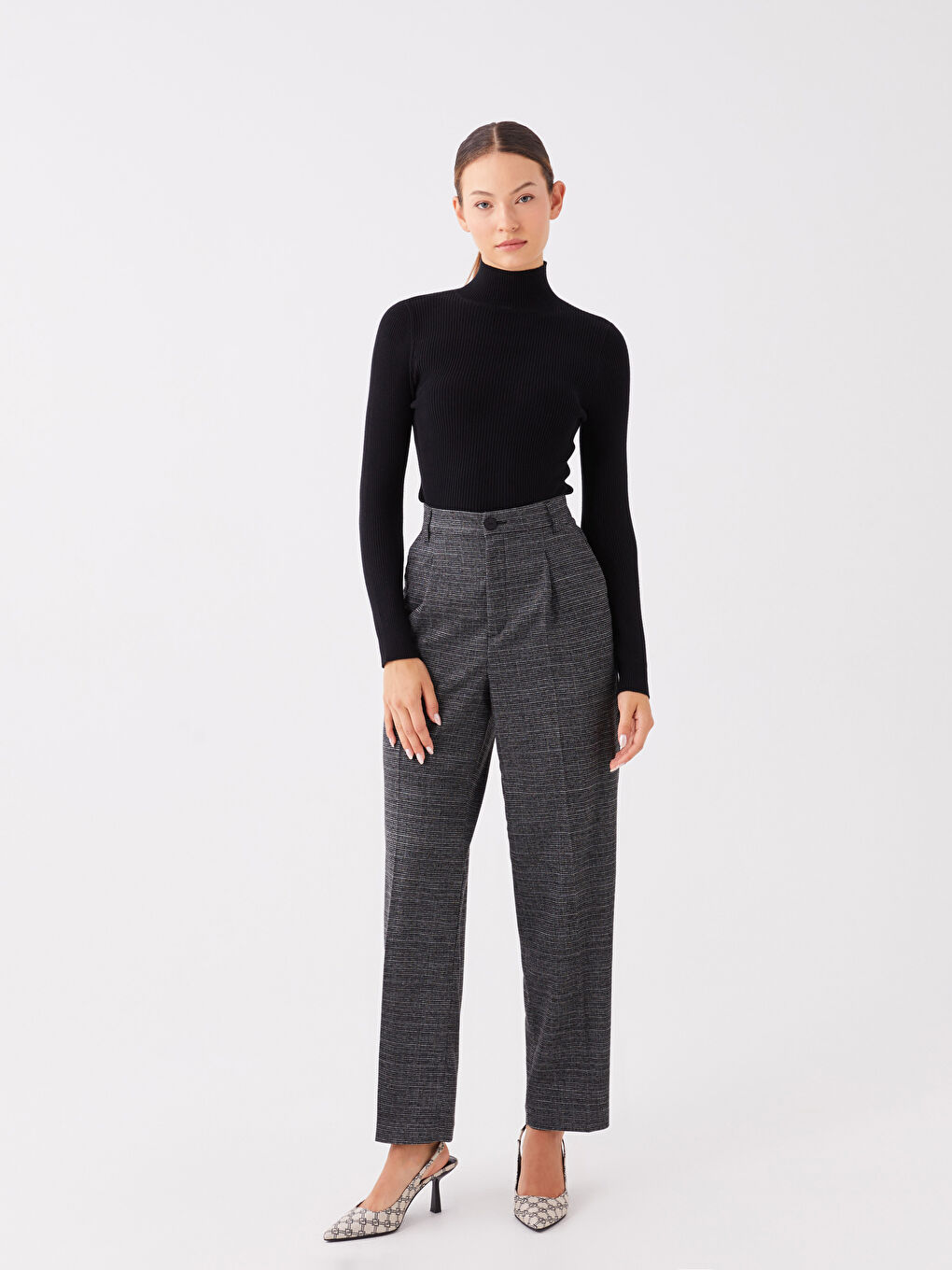 Пуловер с половин поло яка, с шарки, дълъг ръкав, за жени, трико-2