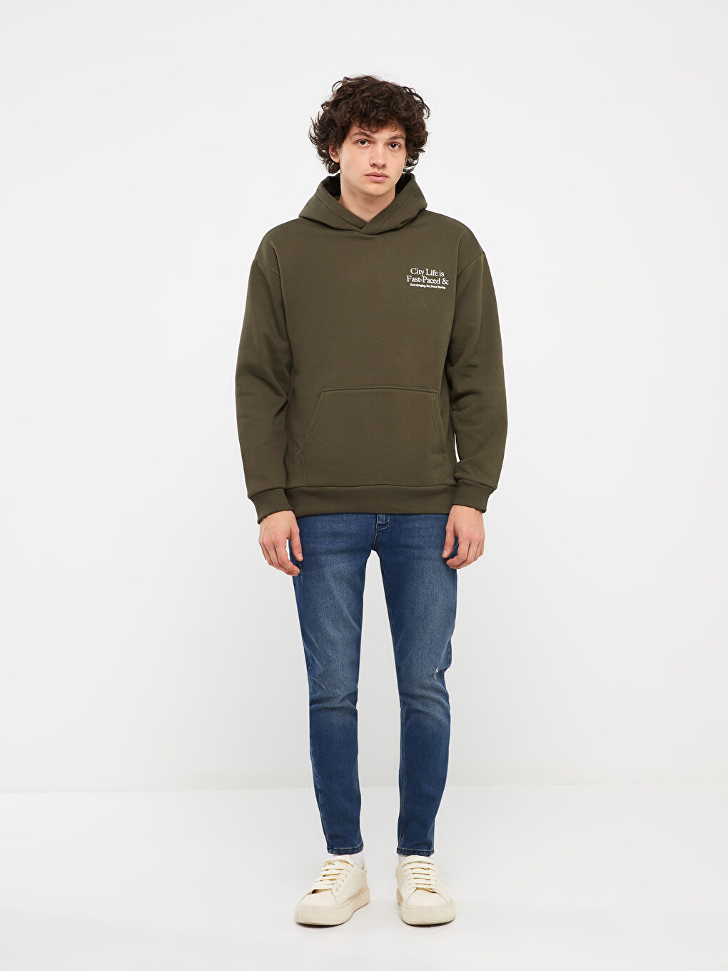 LCW Casual Haki Uzun Kollu Baskılı Erkek Hoodie - 2