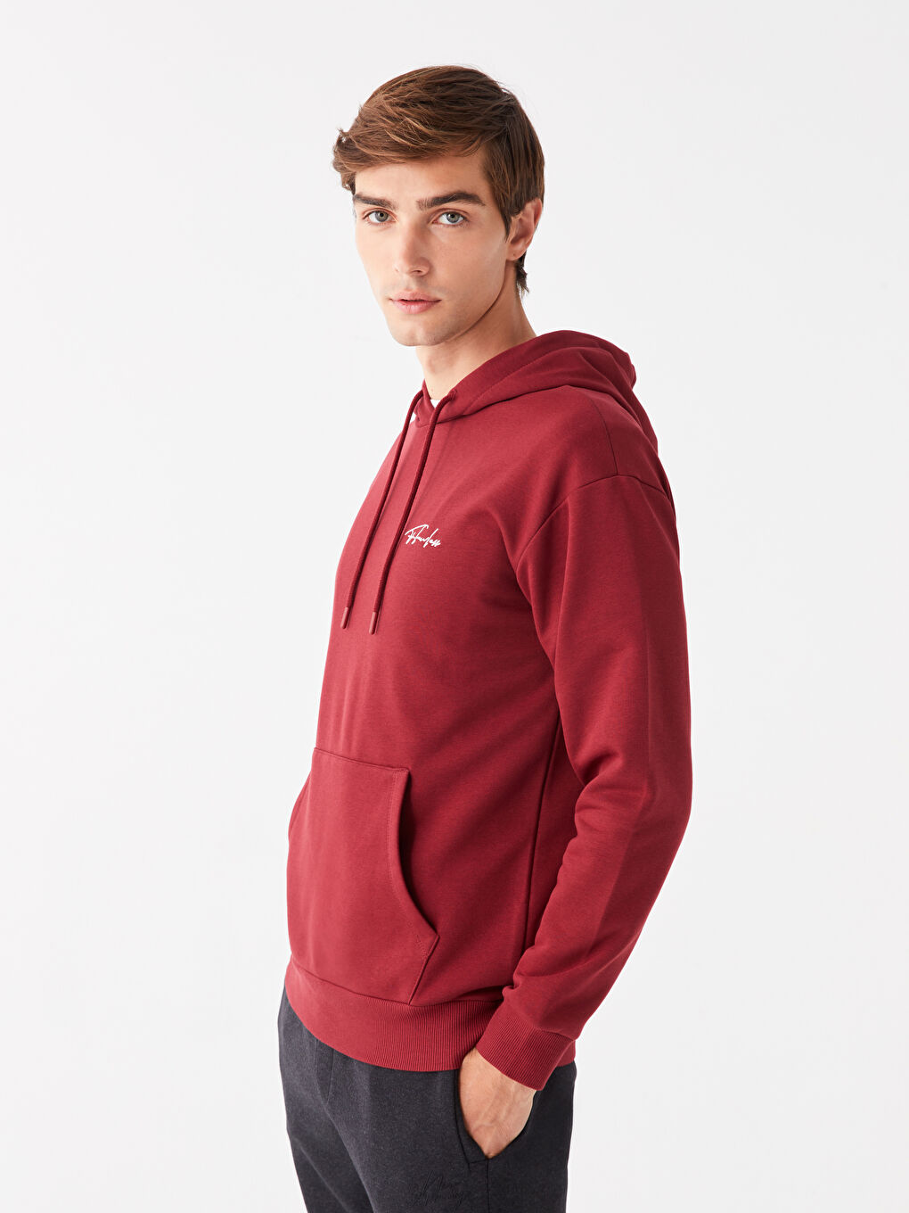 LCW Casual Bordo Uzun Kollu Baskılı Erkek Hoodie - 1