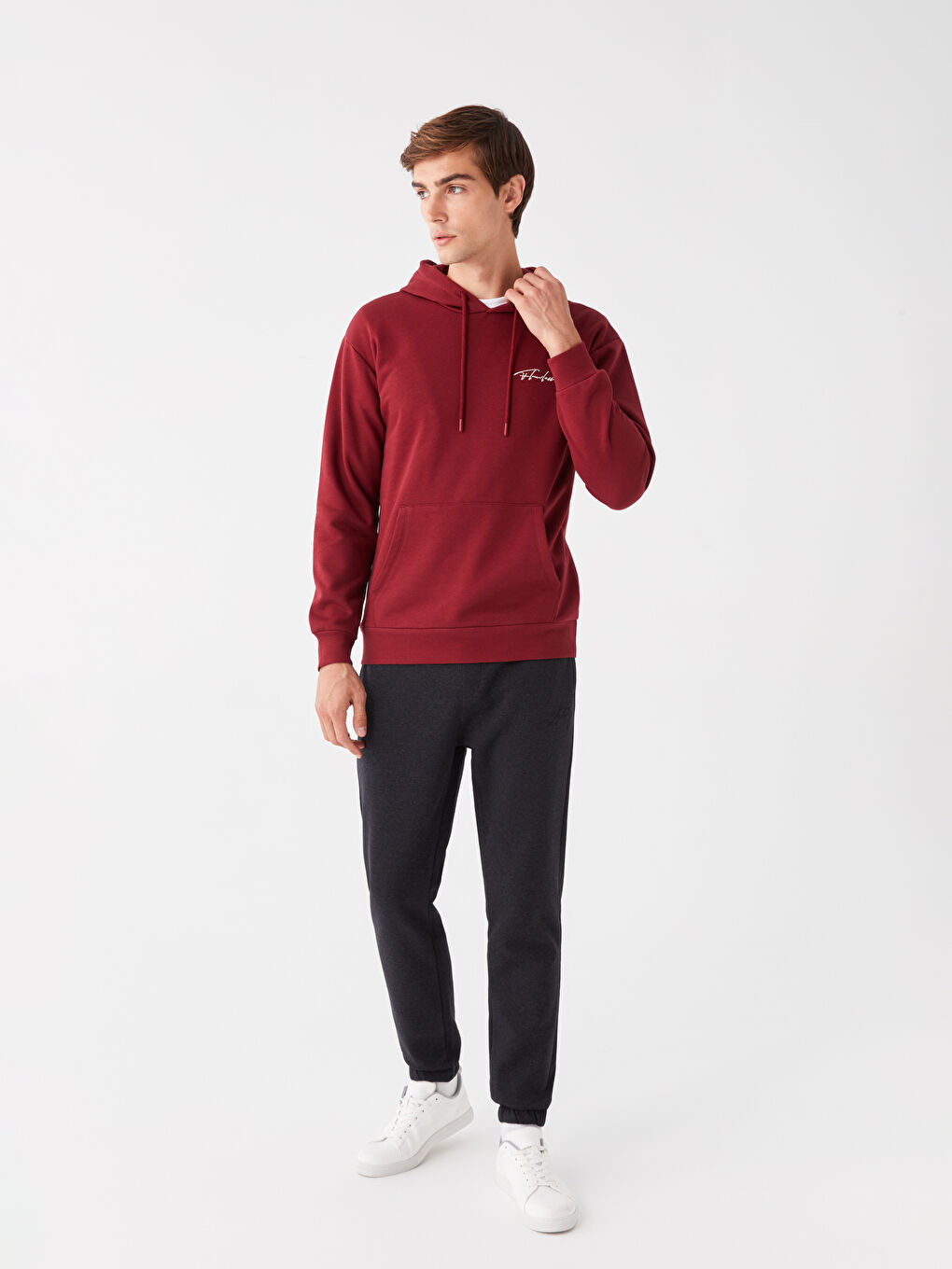 LCW Casual Bordo Uzun Kollu Baskılı Erkek Hoodie - 2