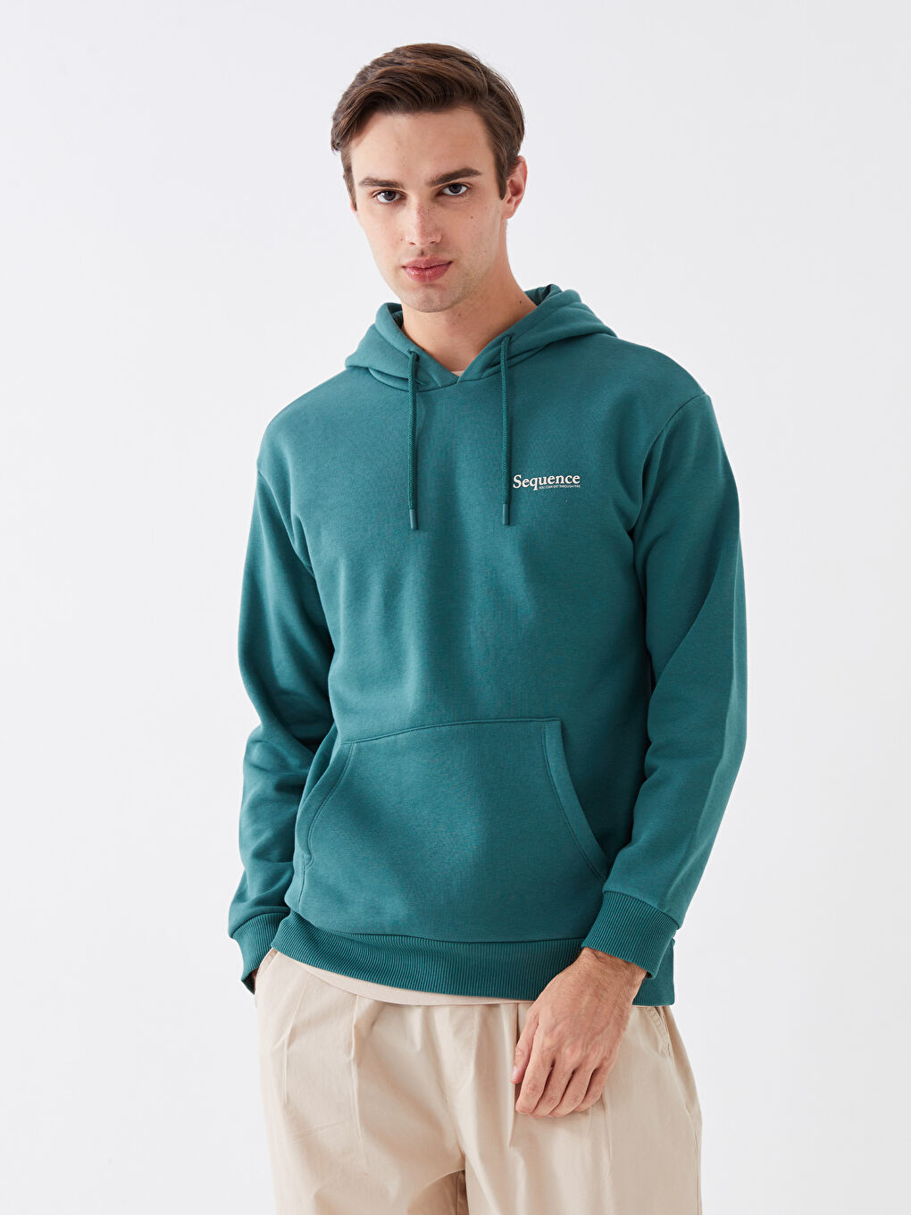 LCW Casual Yeşil Uzun Kollu Baskılı Erkek Hoodie