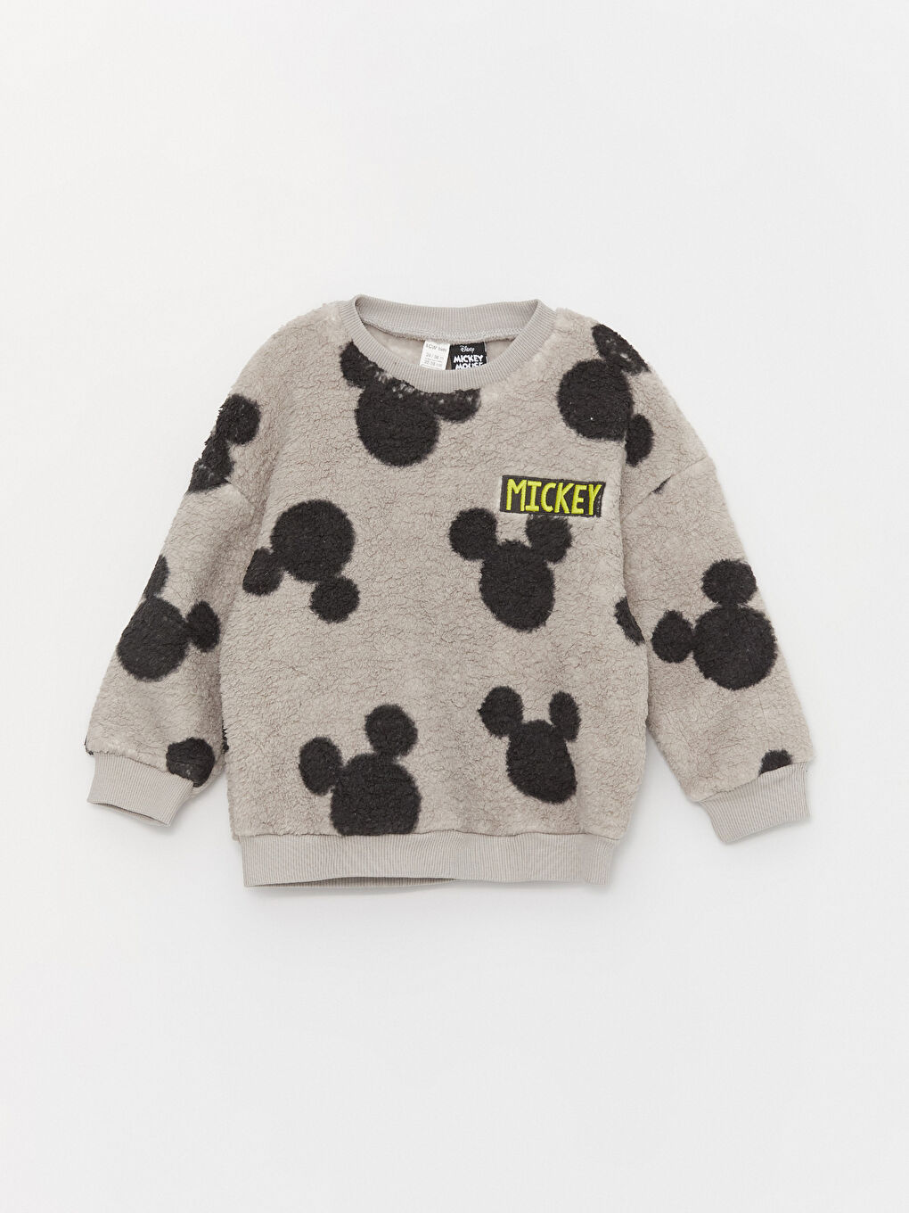 LCW baby Açık Gri Bisiklet Yaka Mickey Mouse Desenli Uzun Kollu Erkek Bebek Sweatshirt