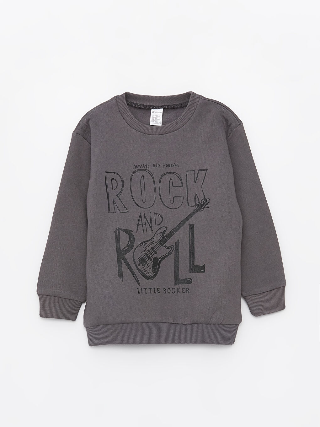 LCW baby Gri Bisiklet Yaka Uzun Kollu Baskılı Erkek Bebek Sweatshirt