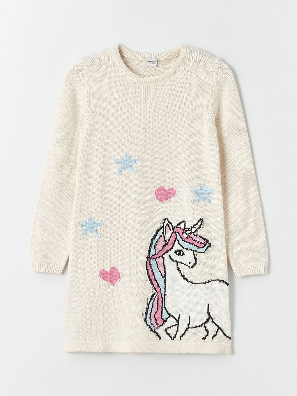 Crew Neck Patterned Long Sleeve Girl Tricot Dress -W3DH24Z4-L8Q