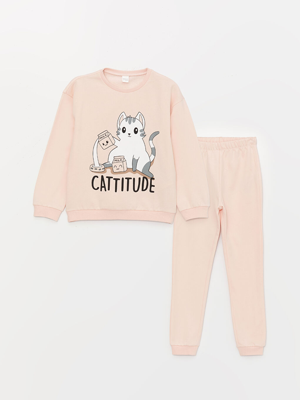 Pembe Bisiklet Yaka Baskılı Uzun Kollu Kız Çocuk Pijama Takımı