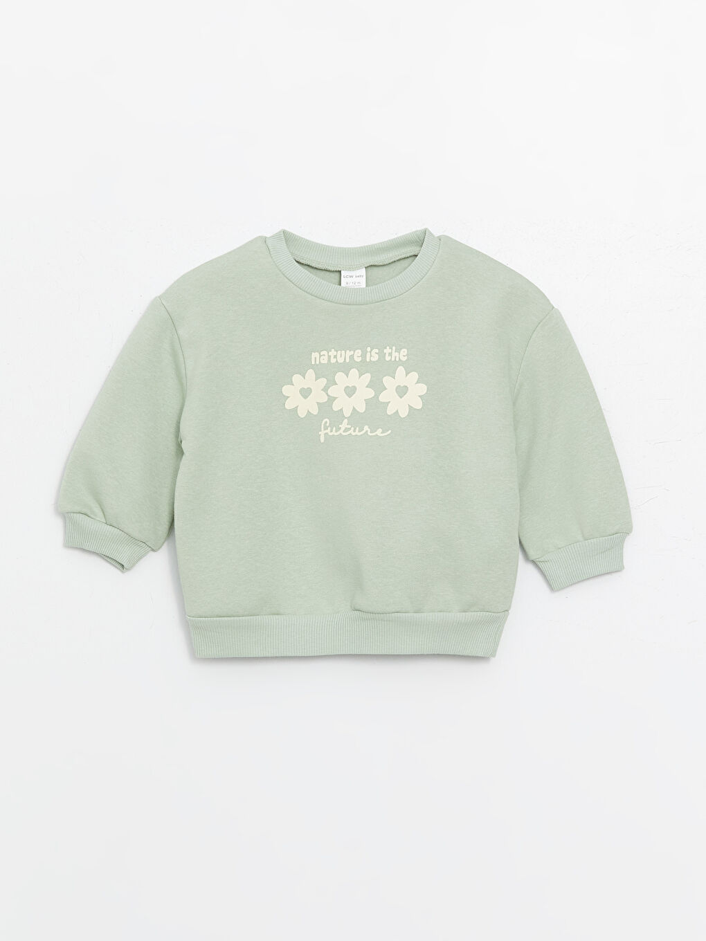 LCW baby Yeşil Bisiklet Yaka Uzun Kollu Baskılı Kız Bebek Sweatshirt