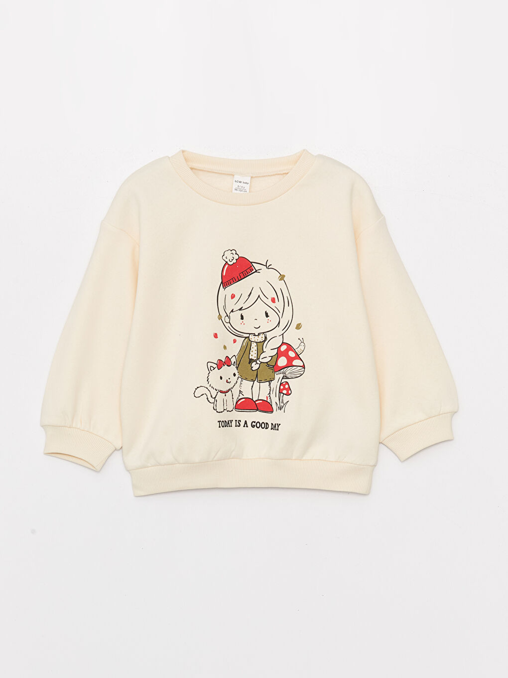 Сәби қыздарға арналған ұзын жеңді дөңгелек жағалы принтті свитшот