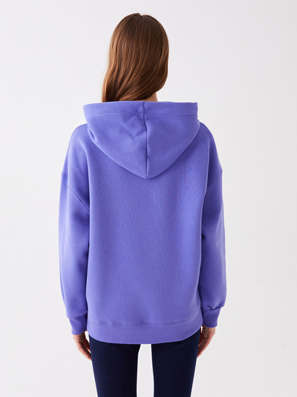 Mor Baskılı Oversize Kadın Kalın Hoodie-4