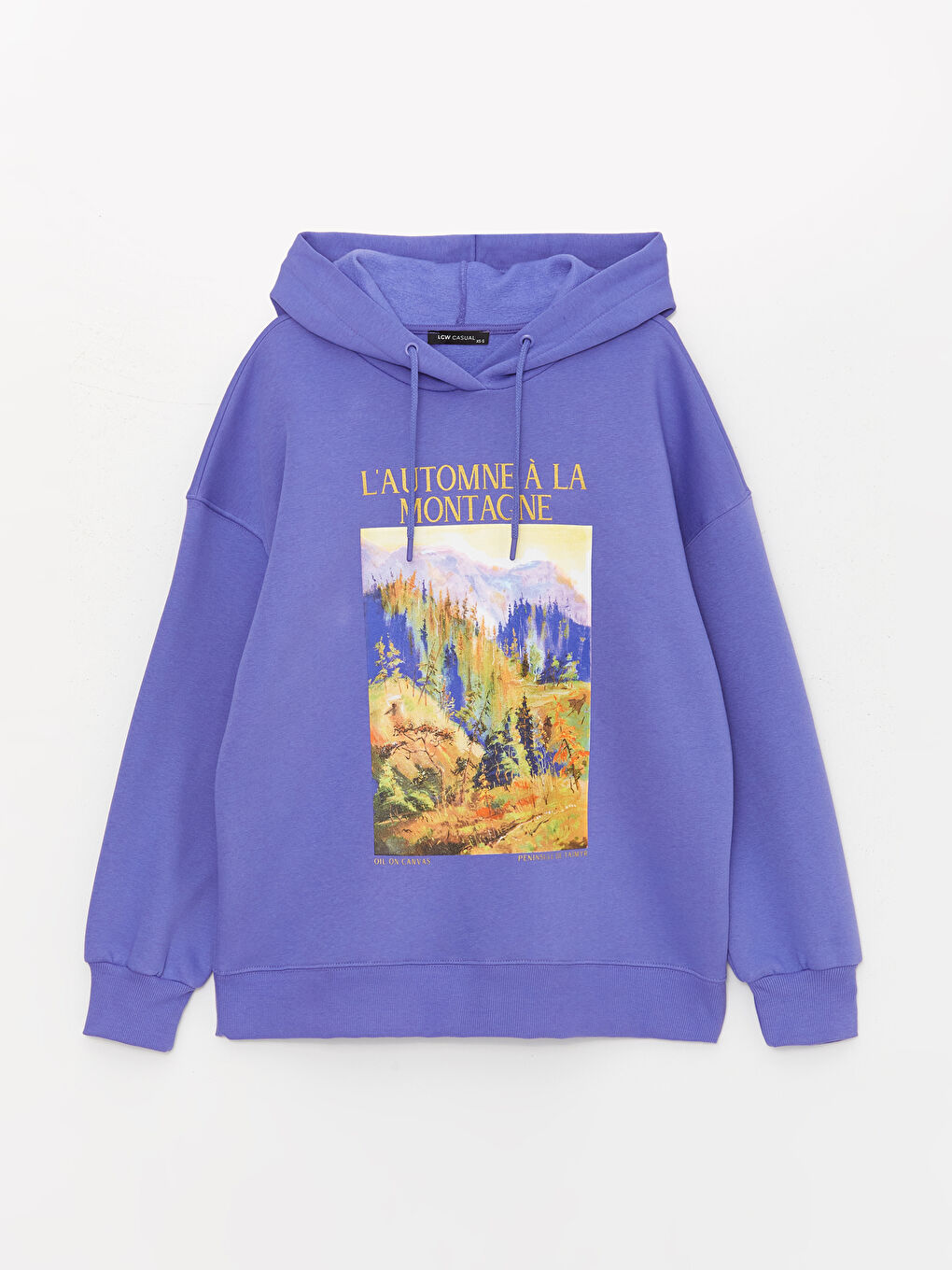 Mor Baskılı Oversize Kadın Kalın Hoodie-5