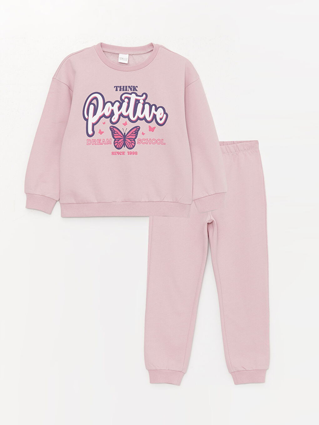 Lila Bisiklet Yaka Baskılı Uzun Kollu Kız Çocuk Pijama Takımı