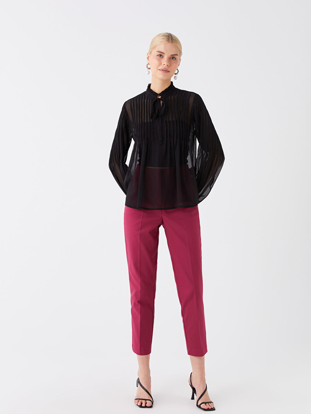 Bluza za Žene s Vezanjem oko Vrata, Obična, Dugi Rukav-2