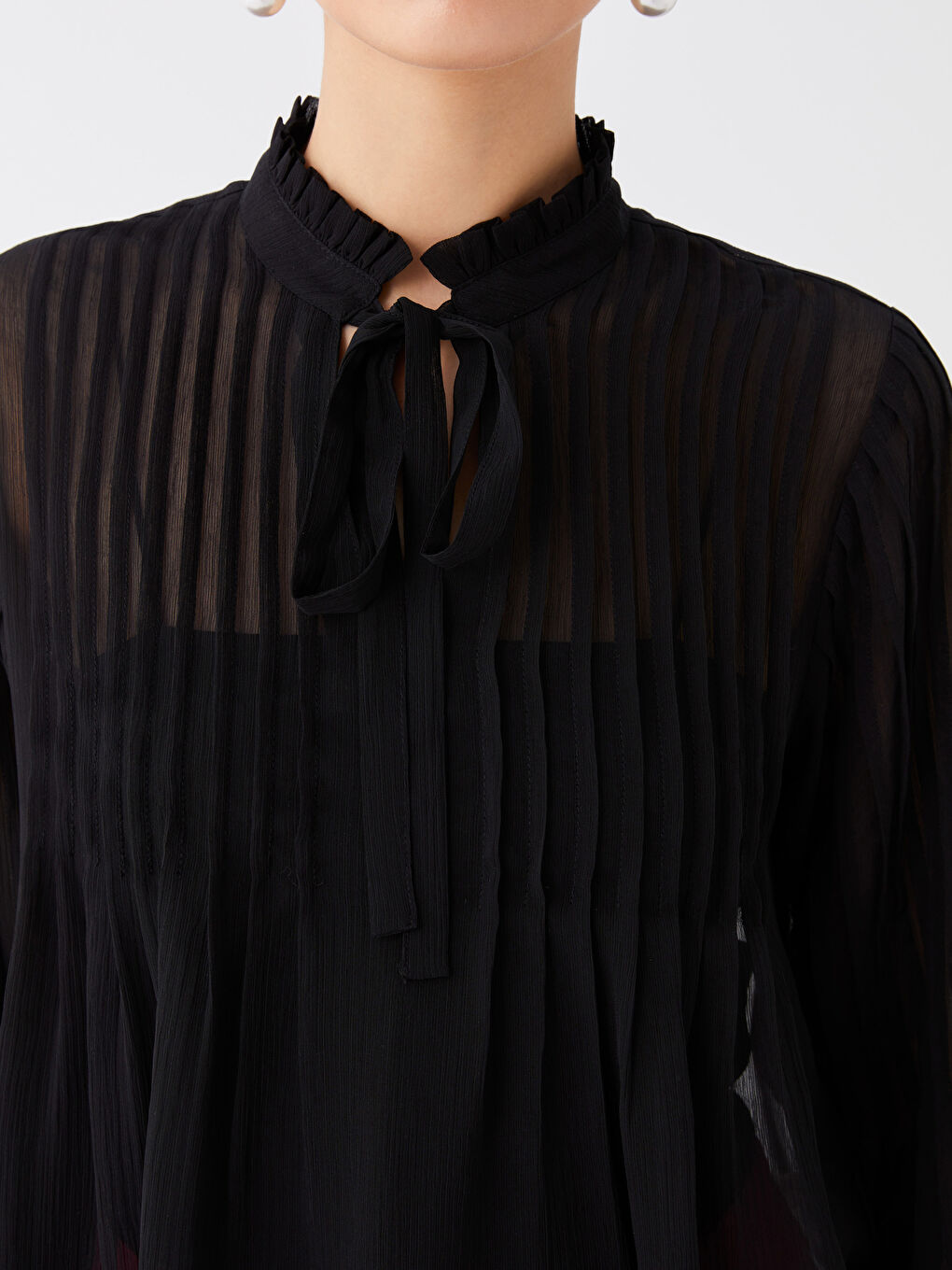 Bluza za Žene s Vezanjem oko Vrata, Obična, Dugi Rukav-3