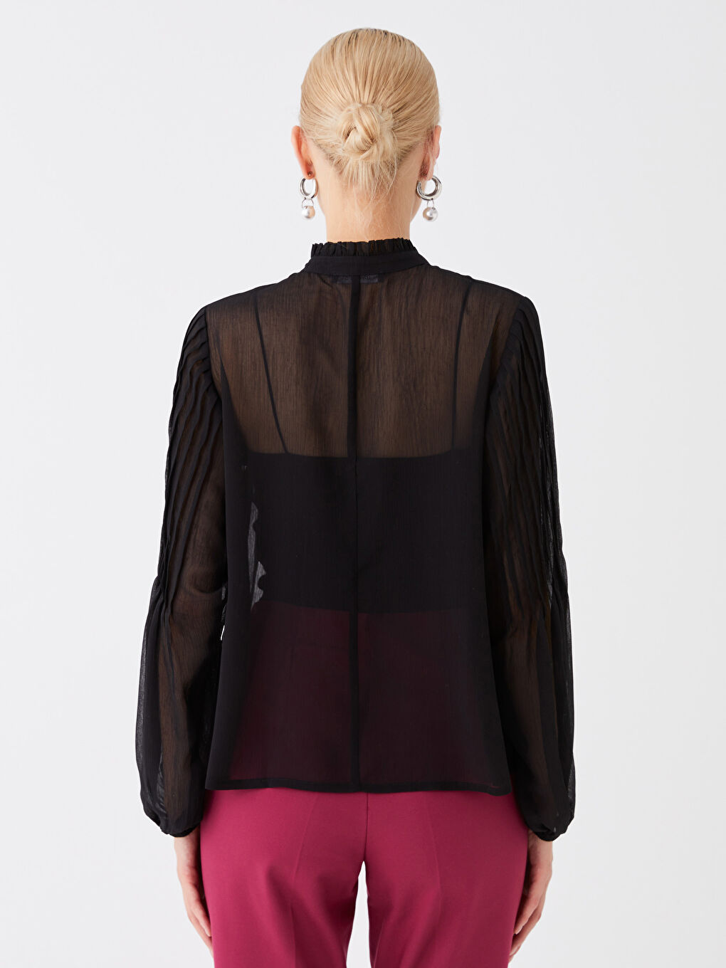 Bluza za Žene s Vezanjem oko Vrata, Obična, Dugi Rukav-4