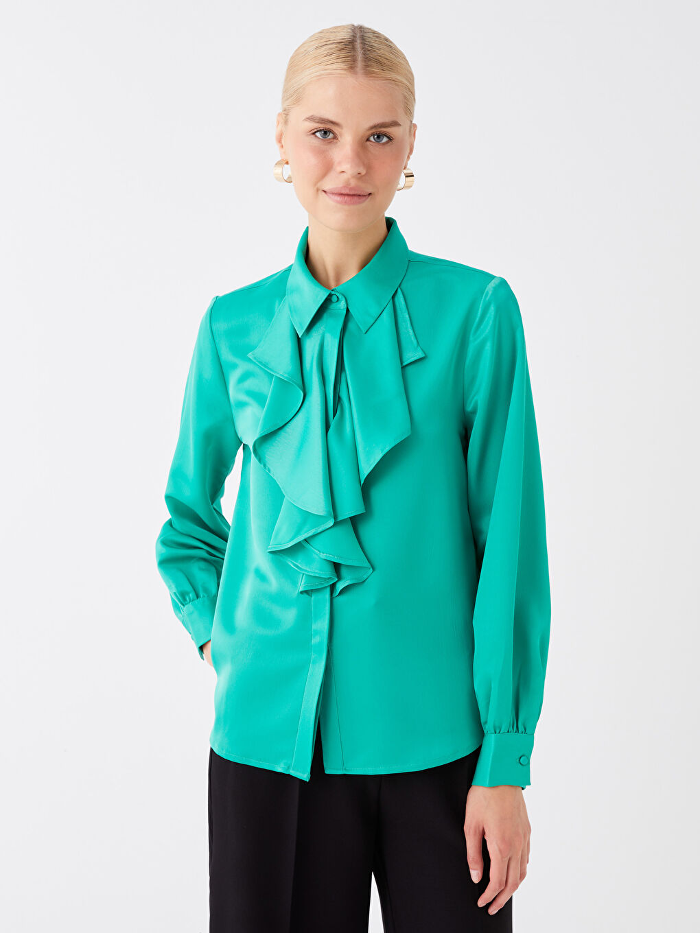LCW Vision Schlichtes Langarm Chiffon Hemd für Damen -W3DJ30Z8-V0L