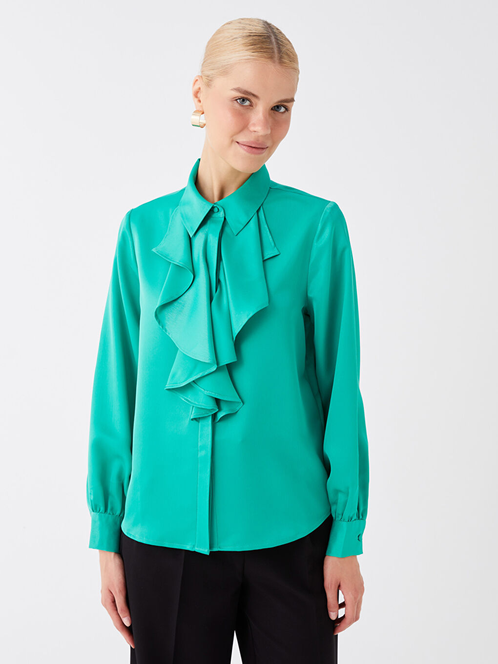 LCW Vision Schlichtes Langarm Chiffon Hemd für Damen -W3DJ30Z8-V0L