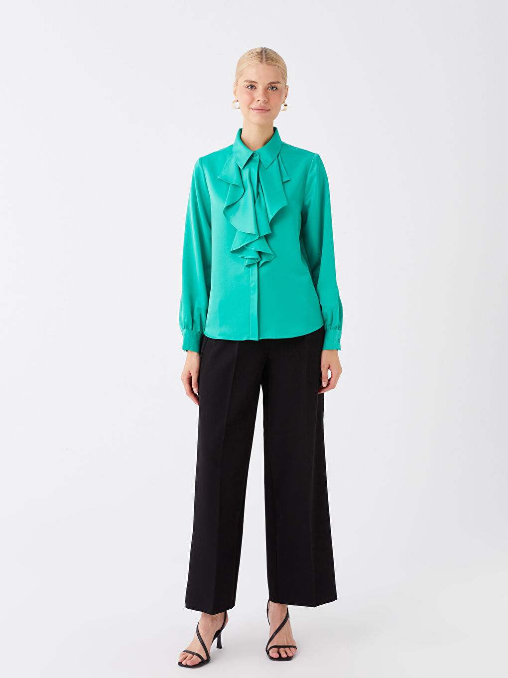 LCW Vision Schlichtes Langarm Chiffon Hemd für Damen -W3DJ30Z8-V0L