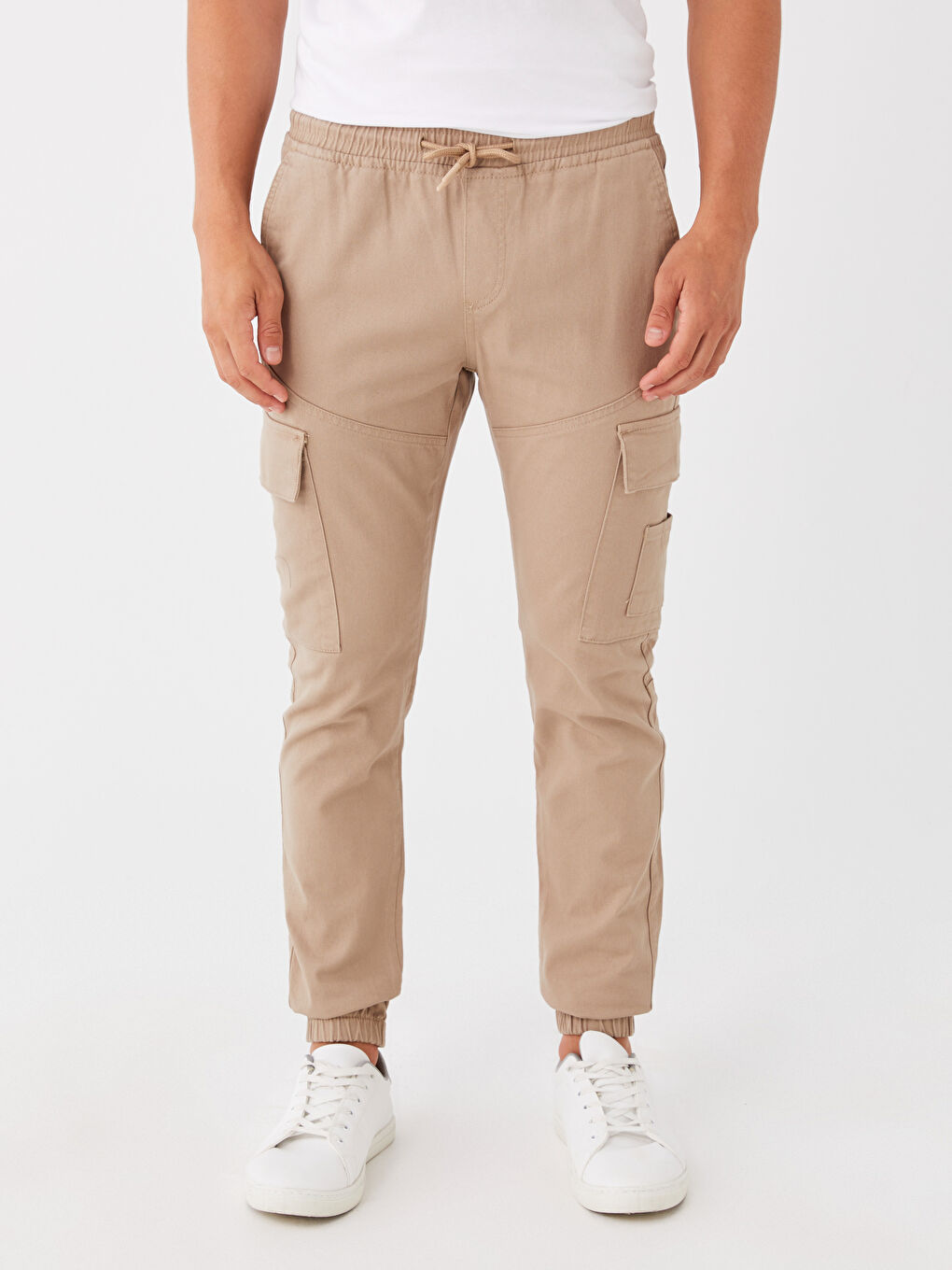 Bej Slim Fit Erkek Kargo Pantolon-1