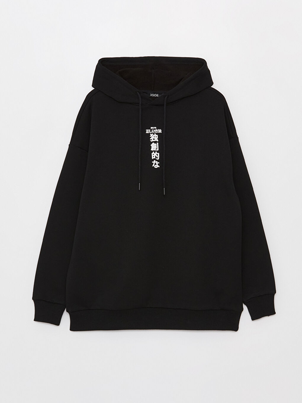 XSIDE Yeni Siyah Kapüşonlu Baskılı Uzun Kollu Oversize Kadın Sweatshirt - 5