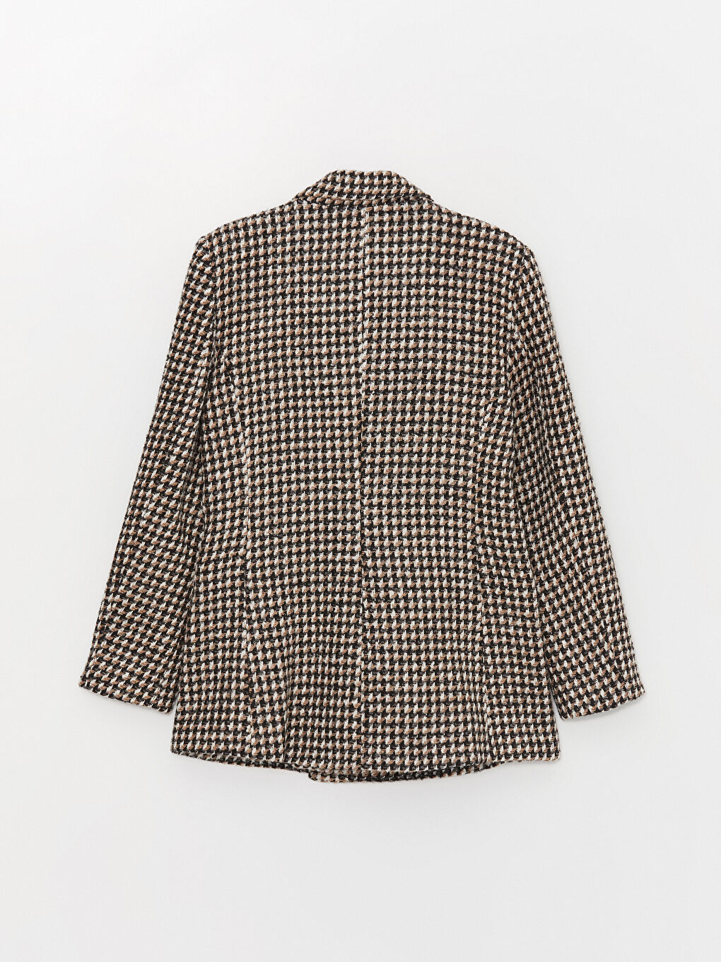 Kahverengi Desenli Uzun Kollu Kadın Tüvit Blazer Ceket-7