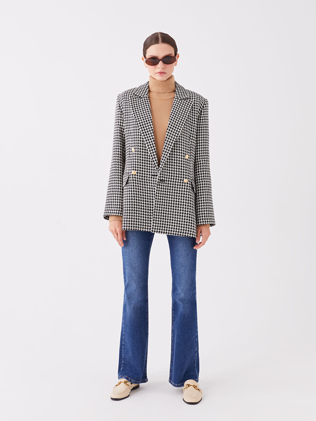 Siyah Desenli Uzun Kollu Kadın Tüvit Blazer Ceket-3