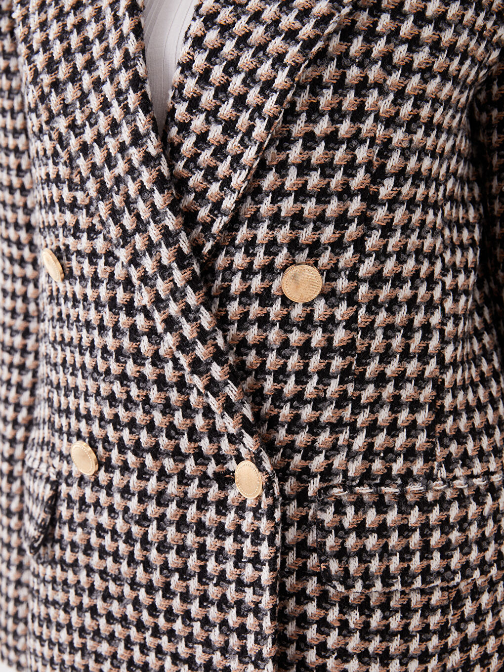 Kahverengi Desenli Uzun Kollu Kadın Tüvit Blazer Ceket-3