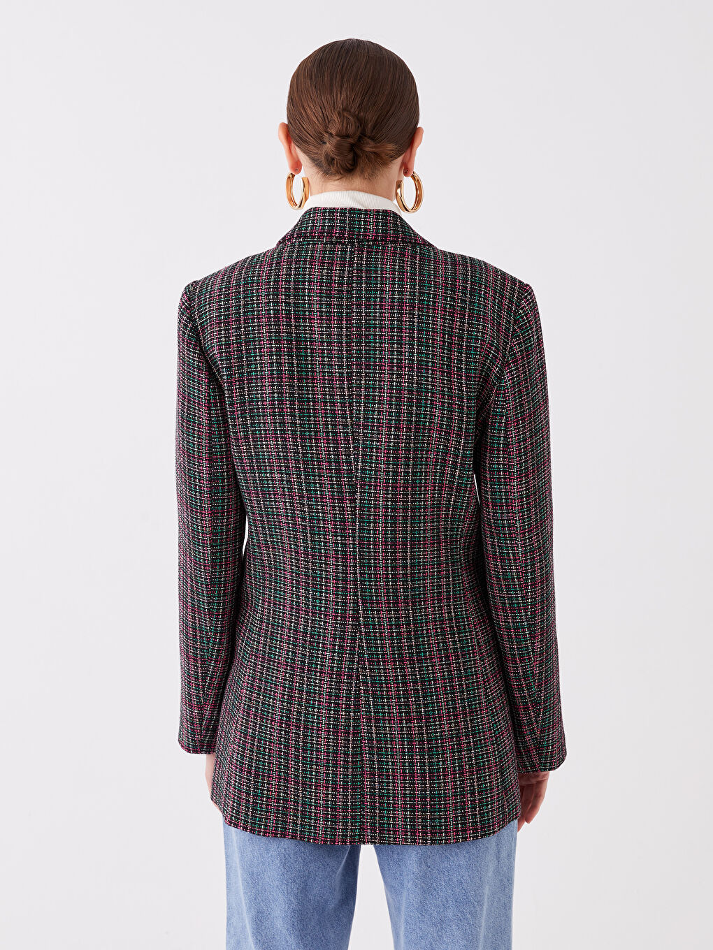 Karışık Desenli Uzun Kollu Kadın Tüvit Blazer Ceket-4