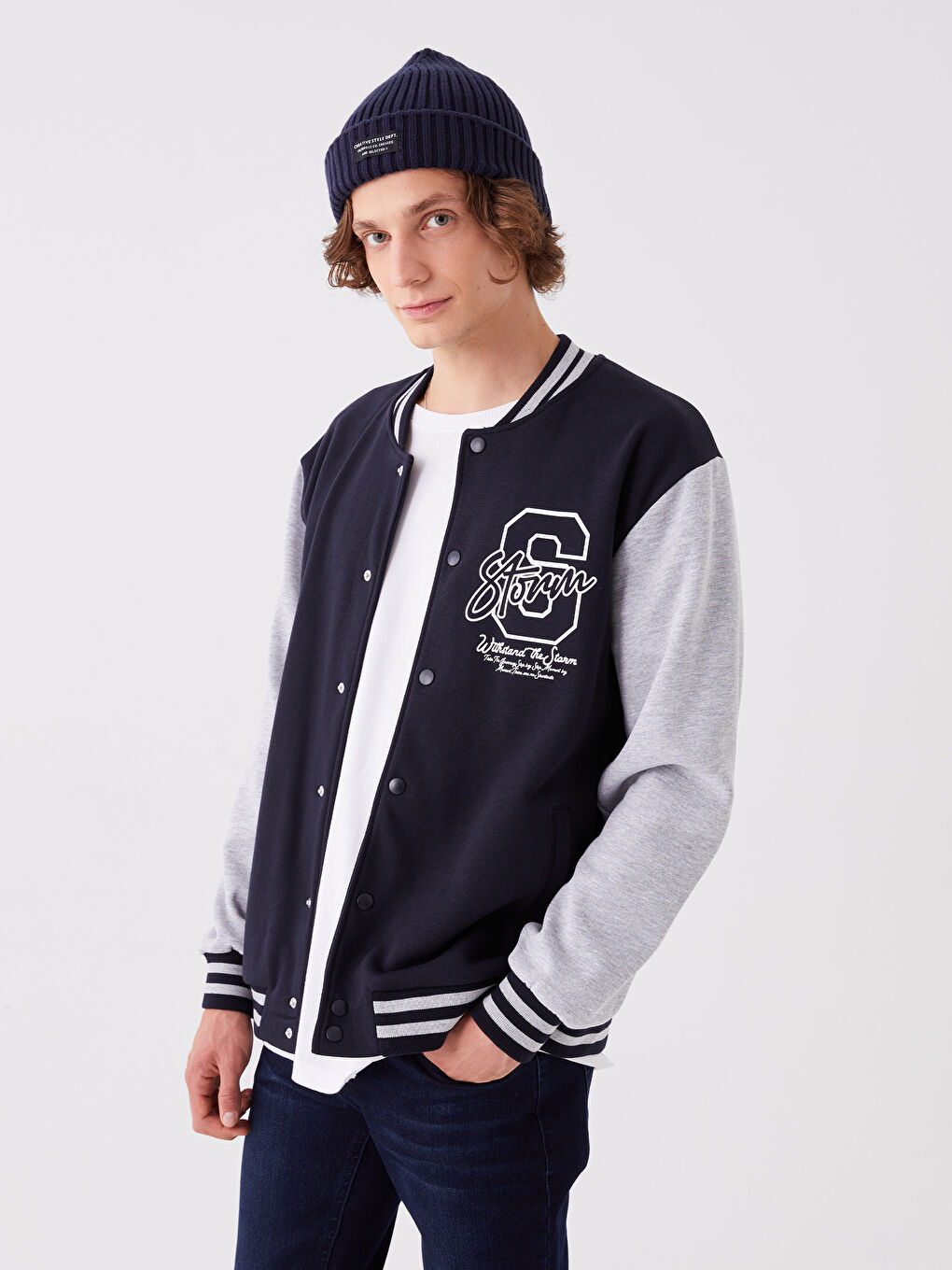 Lacivert Rahat Kalıp Uzun Kollu Erkek Kalın Kolej Ceket-1