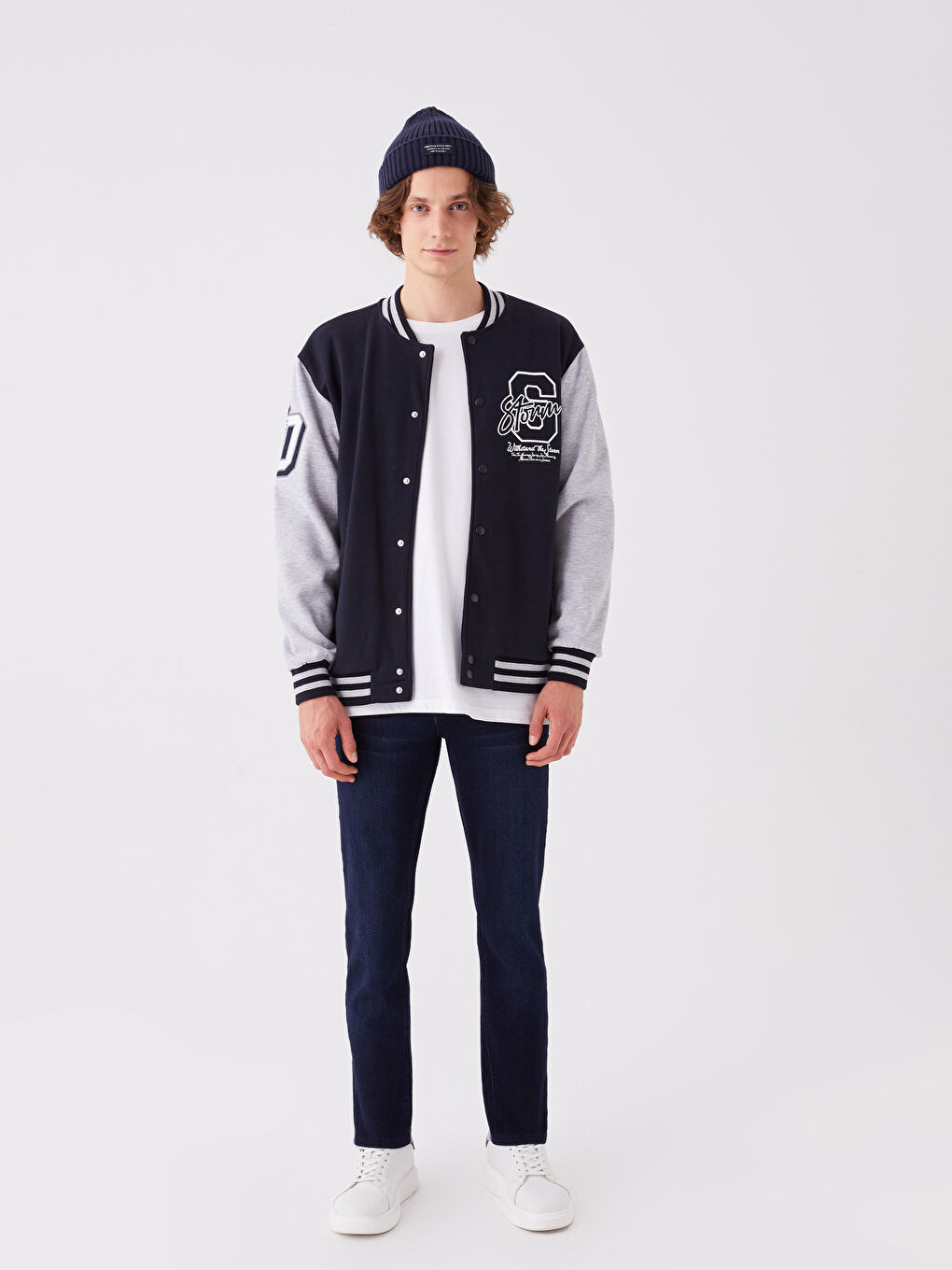 Lacivert Rahat Kalıp Uzun Kollu Erkek Kalın Kolej Ceket-3