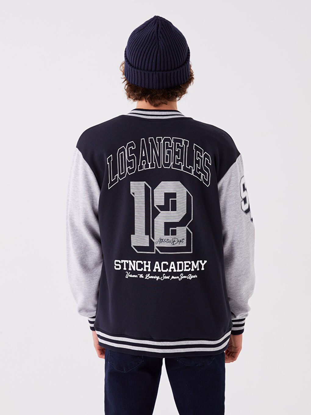 Lacivert Rahat Kalıp Uzun Kollu Erkek Kalın Kolej Ceket-5