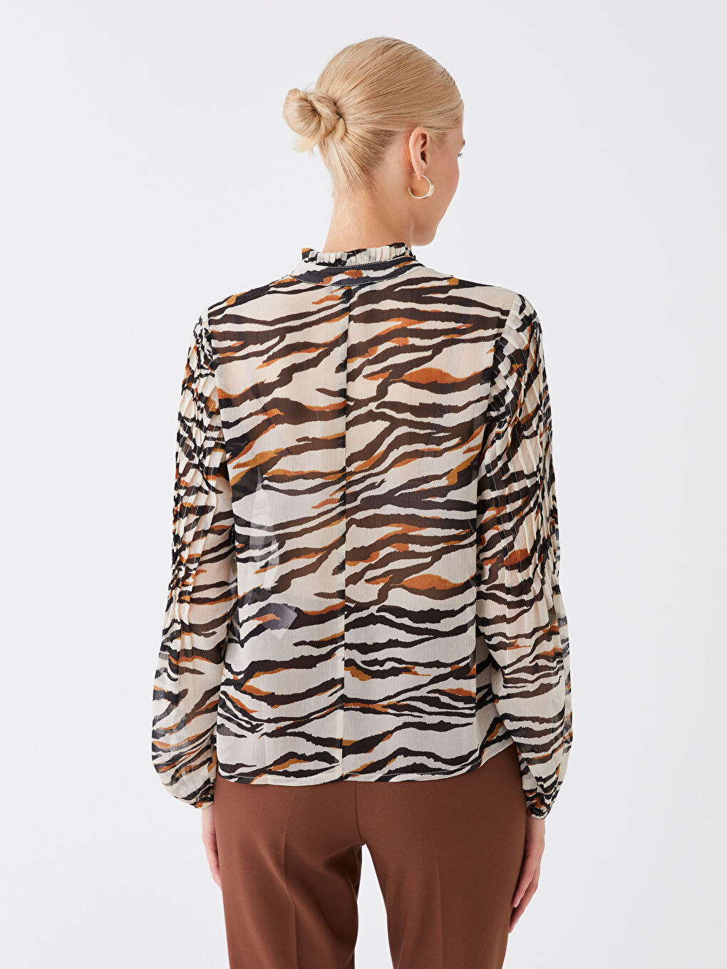 LCW Vision Tie Neck Patterned Long Sleeve Women's Blouse -W3DJ71Z8-LRA
