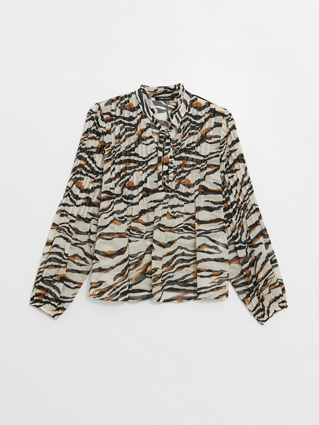 LCW Vision Tie Neck Patterned Long Sleeve Women's Blouse -W3DJ71Z8-LRA