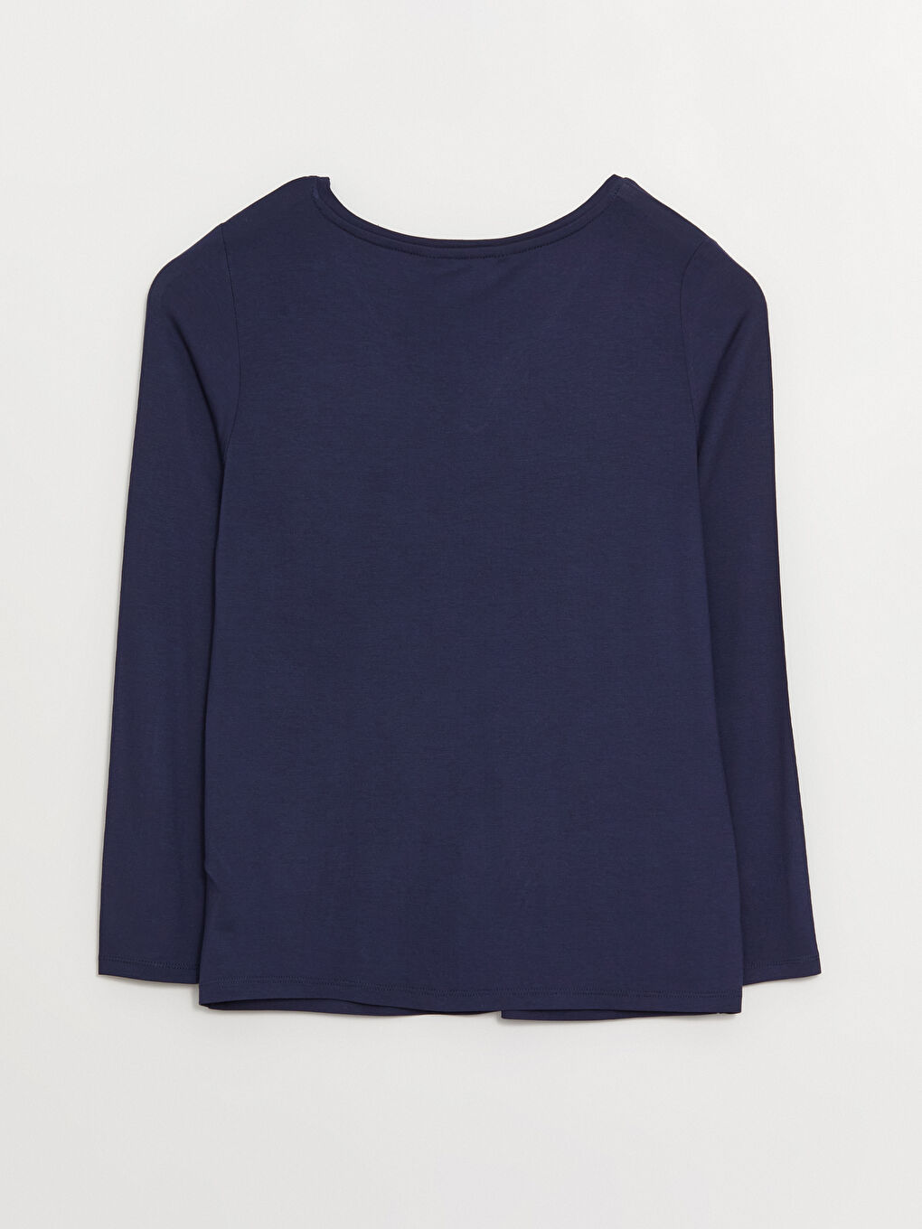 Lacivert V Yaka Düz Uzun Kollu Kadın Pijama Üst-6